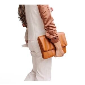 Fawn Design Quilted Brown Clutch Crossbody Minimal Chic Everyday Bag NWT